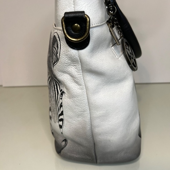 Anuschka Purse Genuine Leather Hand Painted Zebra Purse Bag Crossbody - Picture 6 of 16